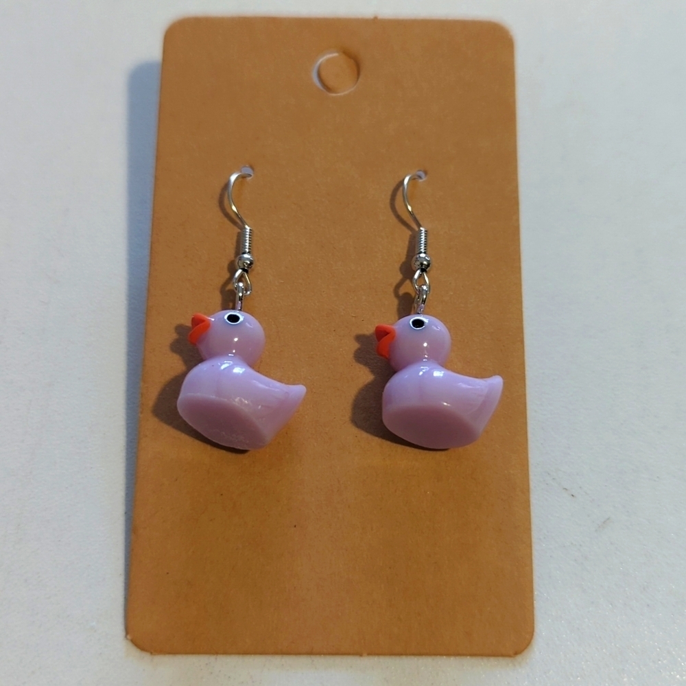 Tiny Purple Rubber Ducky Earrings Easter